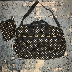 Lesportsac Large Weekender w Gold Polka Dots